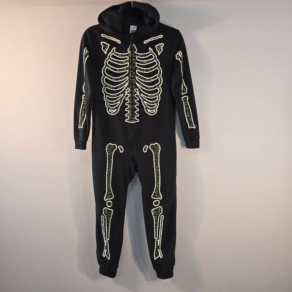 Cat & Jack Unisex Halloween Skeleton One Piece Fleece Sleeper Sz Large 10/12